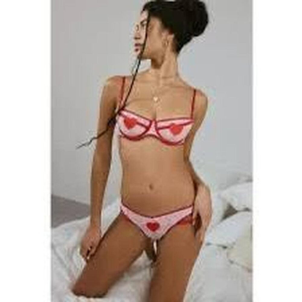 Urban Outfitters Pink and Red Heart Bra